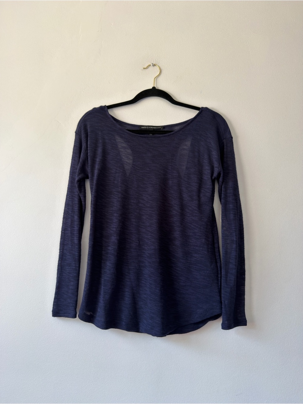 White House Black Market Dark Navy Long Sleeve Scoop Neck Tee XS